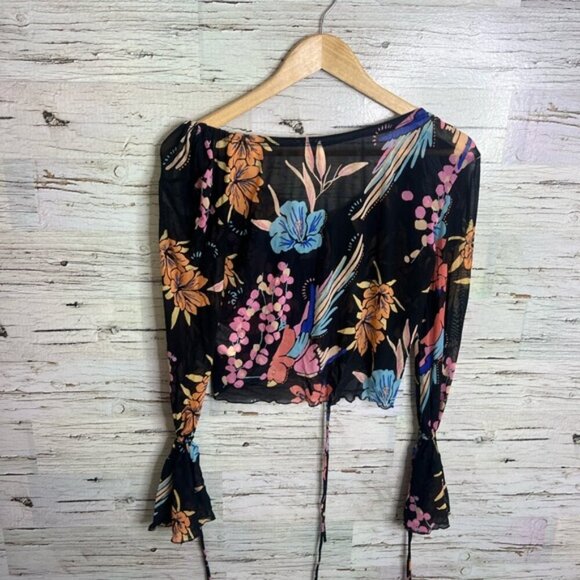 Free people xs floral black blouse crop - Picture 9 of 9